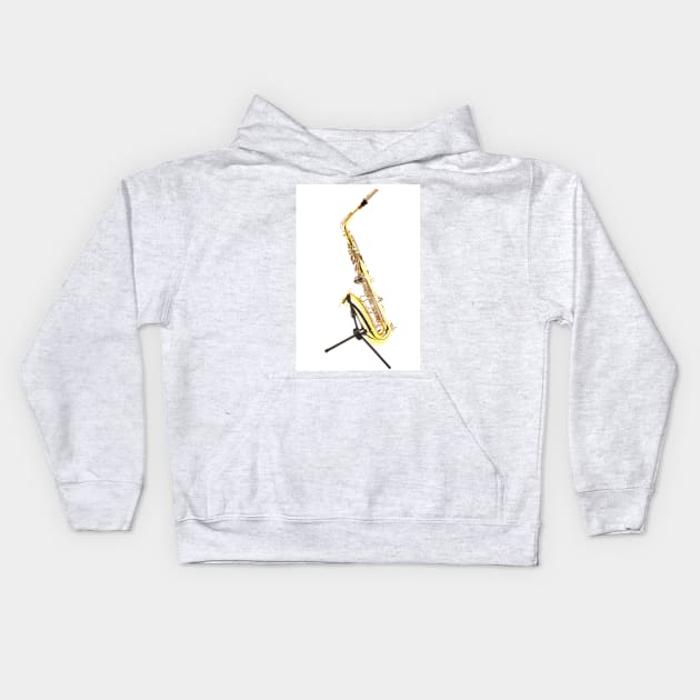 Saxophone On Stand White Background Kids Hoodie by tommysphotos